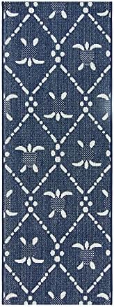 Gertmenian Indoor/Outdoor Kona Coast by Reyn Spooner Runner Rug - 2x6 Runner, Stain & UV Resistant, Ideal for Deck, Patio, Poolside Rooms - Turtle Geometric, Navy Blue, 46662 by Gertmenian