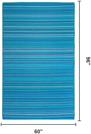 FH Home Outdoor Rug - Waterproof, Fade Resistant, Reversible - Premium Recycled Plastic - Striped - Patio, Deck, Porch, Balcony - Havana - Turquoise Crease Free - 5 x 8 ft - Image 2