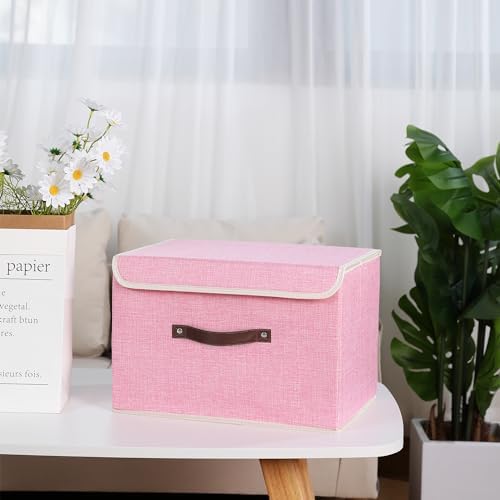 ANMINY Fabric Storage Box Bins with Lids, Pink, 15"x10"x10", 4 Pack - Image 5