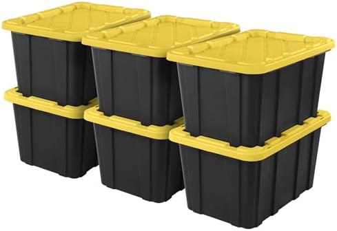 6-Pack Industrial Tote, 27 Gallon Stackable Plastic Storage Bins with Lids by Unknown