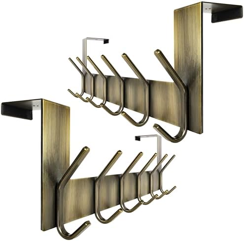 WEBI Over The Door Hooks for Clothes:Door Hanger,Over The Door Towel Rack,Door Coat Hanger Door Coat Rack for Hanging Towels,Hats,Behind Back of Bathroom,Bronze,2 Packs by WEBI