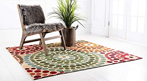 Unique Loom Outdoor Modern Collection Area Rug - Spark (5' 4" Square, Beige/ Burgundy) - Image 2