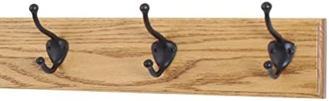 Oak Coat Rack with Oil Rubbed Bronze Hat & Coat Style Hooks (Golden Oak, 15" x 3.5" with 3 Hooks) by PEG+AND+RAIL