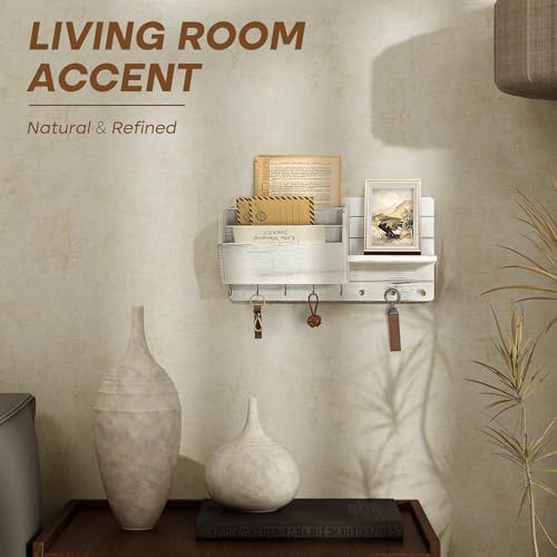 Rebee Vision Key Holder Wall Mount with Mail Slot for Home Decor, Whitewash - Image 5