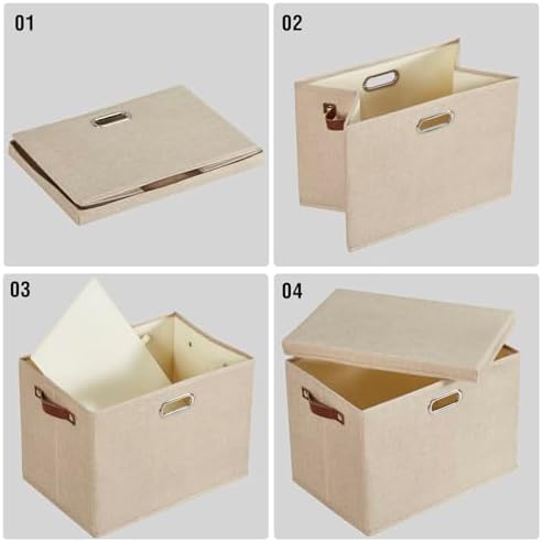 15" Fabric Storage Box with Lids, 3-Pack, Khaki - Image 6