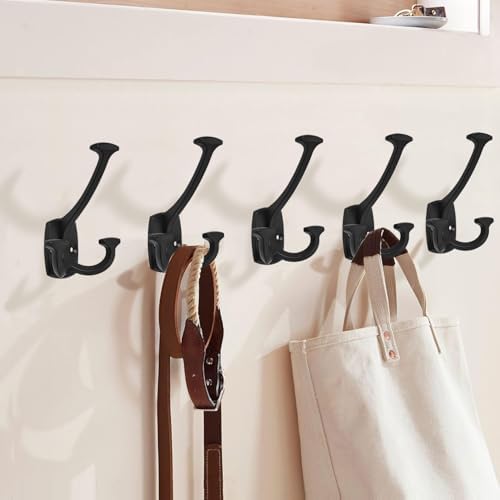 Large Wall Double-Sided Hook 10 Pack Matte Black Hook Decorative Heavy Duty Solid Large Coat Hooks for Towel Hanging Coats Robe Triple Coat Hook Three Prong Hook - Image 4