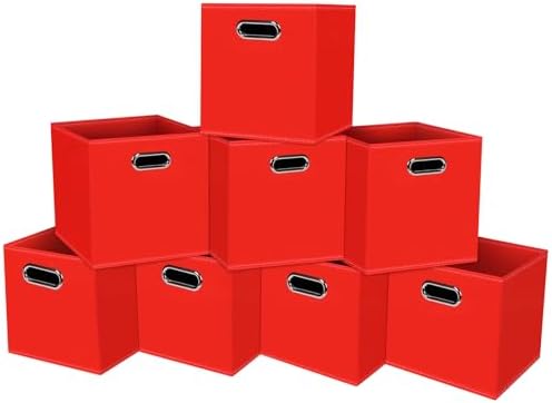 STOREONE Fabric Storage Bins Cubes Baskets Containers-(11X11X11) with Dual Handles for Shelf Closet, Nursery Home ， Bedroom Organizers, Foldable Set of 8 (Red) by STOREONE