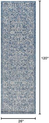 JONATHAN Y Weave Floral Indoor Outdoor Runner Rug 2X10 Navy/Gray, Tela Bohemian Textured for Backyard, Patio, Porch, Easy-Cleaning, High Traffic, Pet-Friendly, Non-Shedding (SMB100B-210) - Image 2