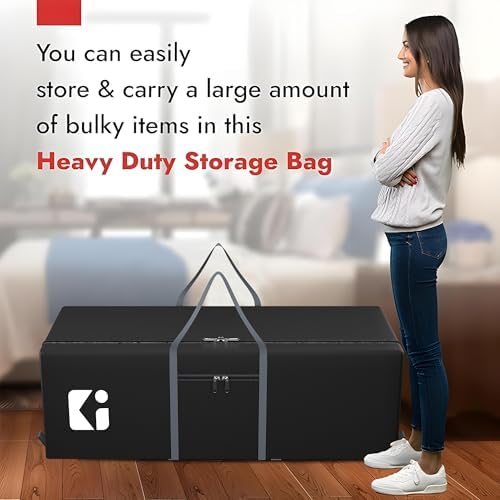 Kuber Industries Large Capacity 236 Liter Foldable Under Bed Storage Bags/Duffle Bags For Travel/Moving Bags/Wardrobe Organizer Bags | House Shifting, Travel, Hostel & Dorm Use | Grey & Black - Image 7