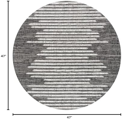JONATHAN Y Stripe Geometric Indoor Outdoor Round Area Rug 4 Ft Black/Ivory, Zolak Berber for Backyard, Patio, Porch, Easy-Cleaning, High Traffic, Pet-Friendly, Non-Shedding (SMB124E-4R) - Image 2