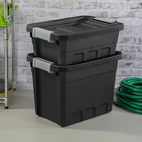 Sterilite 18-Pack Plastic Storage Bins with Lids, Stackable Containers, 7.5 Gallon, Black - Image 5