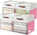 Bagnizer Storage Cubes, 4 Pack Linen Foldable Storage Bins (13 x 13 inch) with Clear Window and Handles, Fabric Organizer for Shelf Closet, Clothes, Books - (Pink and White) by Bagnizer