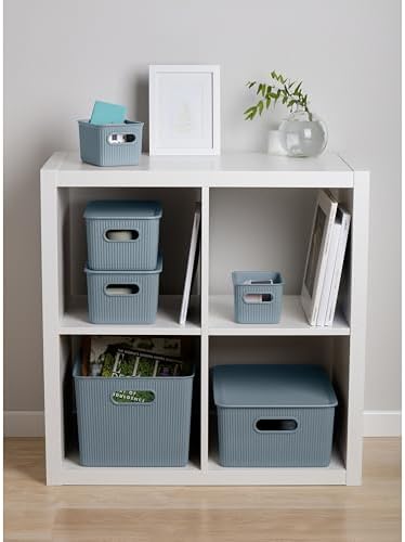 Superio Ribbed Collection - Decorative Plastic Basket Open Home Storage Bins Organizer, Blue (Set of 4) 1 Large, 1 Medium, 2 Small - Container Boxes for Organizing Closet Storage Bins for Shelves - Image 5