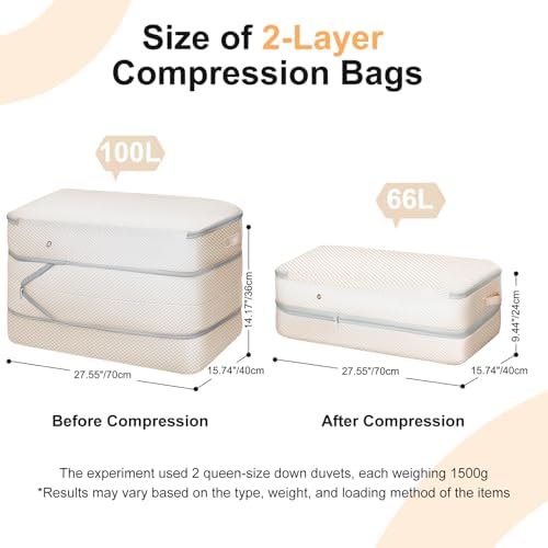Comforter Storage Bag - Large Capacity Bedding Storage Bags Ultra Space Saving Self Compression Organizer, Washable Compression Bags for Storage Comforter Blanket Duvet Pillow, 4-Pack, Beige - Image 2