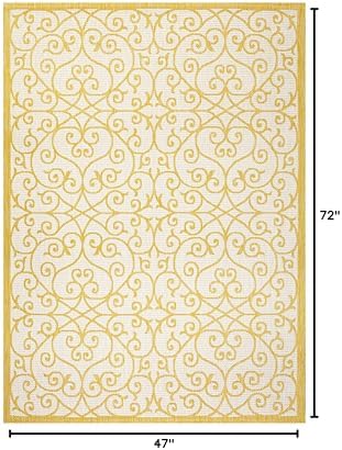 Eyely Filigree Textured Weave Area Rug 4X6 Cream/Yellow, Indoor Outdoor Rug - Image 2