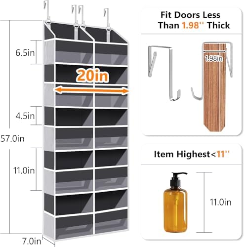 UVIAHOMI 2 Pack - Over The Door Organizer 5 Tiers, Extra Large Behind Door Storage of 10 Big Front & 10 Mesh Pockets, 80lb Weight Capacity, Hanging Doors Storage for Closet Bedroom Nursery, Dark Gray - Image 2