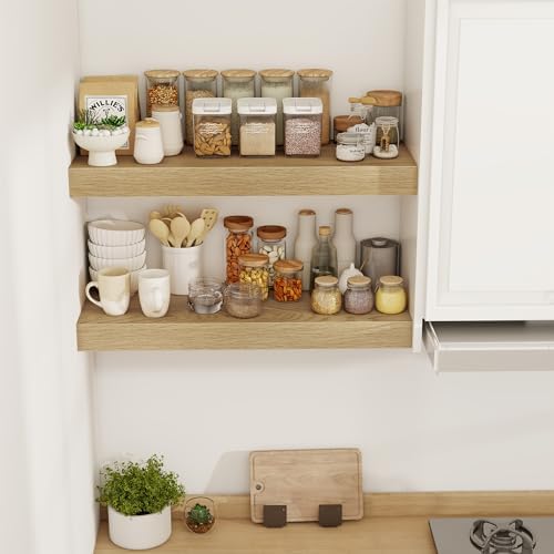 Acovy 30 Inch Floating Shelves, 12" Deep Floating Shelf Wall Mounted, 30" Wall Shelves, Rustic Deep Bookshelf, Extra Deeper & Thicker Display Shelves for Bedroom, Living Room, Oak, Set of 2 - Image 2