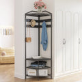 GiftGo Corner Hall Tree with Shoe Bench Entryway Coat Rack with 10 Metal Movable Hooks Freestanding Clothes Rack Shoes Shelf Organizer for Home Office Bedroom (Black) by GiftGoDirect