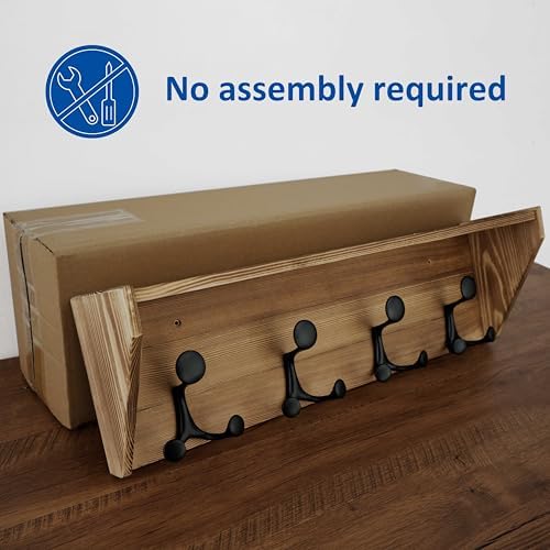 WEBI Wall Shelf with Hooks Underneath,24" Long Wall Mounted Coat Rack with Shelf,Entryway Coat Rack with 4 Triple Hooks for Hanging Coats,Jacket,Hallway,Bedroom,Mudroom,Brown - Image 5
