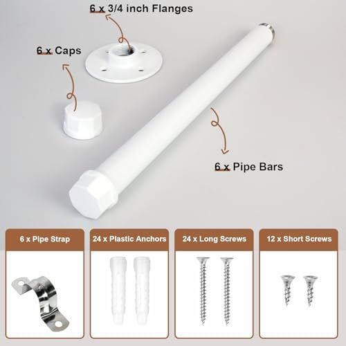 Pintuson 6 PCS Industrial Pipe Clothes Bar 12 Inch - Pipe Clothing Rack Wall Mount - Face Out Closet Rods for Hanging Clothes Commercial Retail Boutique Laundry Shirt Display - White - Image 3