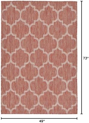 Unique Loom Outdoor Trellis Collection Area Rug (4' 1" x 6' 1" Rectangle, Rust Red/ Ivory) - Image 2