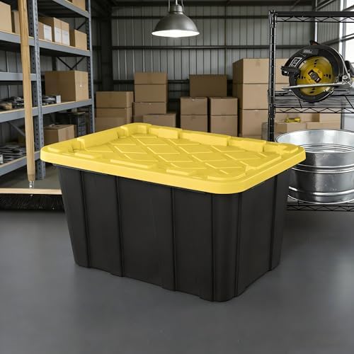 6-Pack 27 Gallon Storage Totes with Lids, Stackable Black & Yellow Bins - Image 6