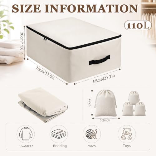 Lewtemi 110L 4 Pack Clothing Storage Bags with Cedar Sachets, Large Sweater Organizer, Breathable Fabric Containers for Clothes, Bedding & Blankets, Closet & Under Bed Storage (Beige,Creative) - Image 2