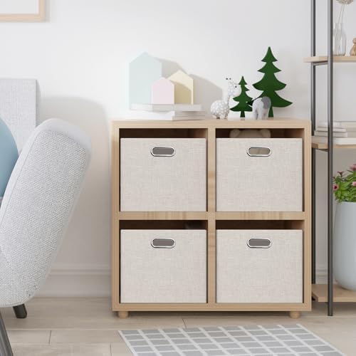 Posprica Closet Storage Bins, 4 Pack Large Closet Shelf Organizers, Linen Fabric Decorative Storage Baskets for Organizing, Foldable Storage Box for Clothes, 16.5x12x10.25 Inch (Beige) - Image 7