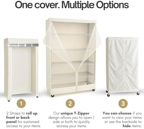 Formosa Covers Premium Clear Front Wire Shelf Cover Off White - Heavy-Duty Storage Solution for Wire Shelving Rack (30”Wx24”Dx72”H) - Waterproof PVC, Water/Dust Resistant Fabric, Multi Zipper - Image 3