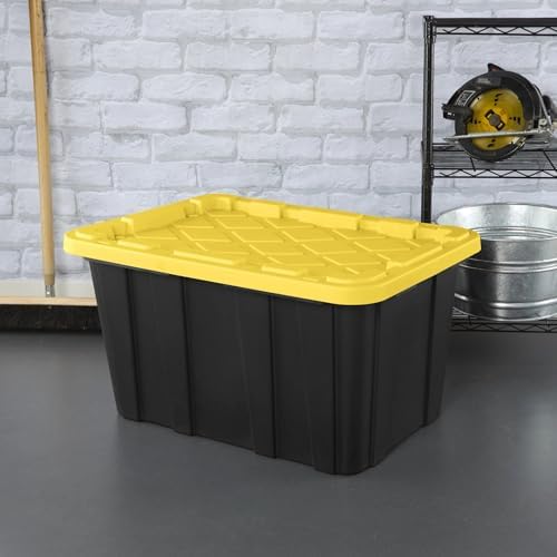 27-Gallon Plastic Storage Bins with Snap-on Lids – 6-Pack, Home Organization Essential (Black and Yellow) - Image 3