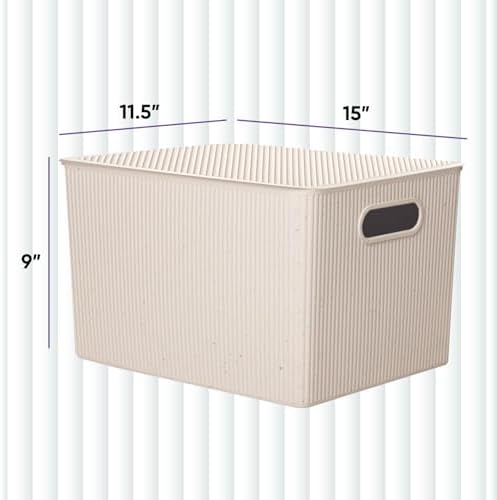 Superio Eco-Friendly Decorative Plastic Basket Open Home Storage Bins Organizer, X-Large (1 Pack) Container Boxes for Organizing Closet Storage Bins for Shelves - Ribbed Collection 22 Liter/23 Quart - Image 2