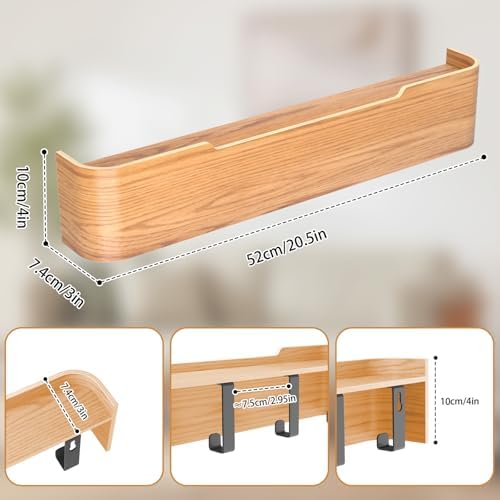 Wall Mounted Coat Rack with Shelf, Wooden Entryway Organizer with Hidden Metal Hooks for Hanging Coats Bags Keys, Modern Floating Shelf for Hallway Bathroom (Oak, 5 Hooks) - Image 3