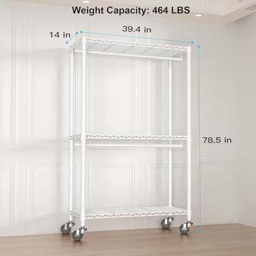 FUTASSI Rolling Clothes Rack, Clothing Racks for Hanging Clothes, White - Image 5