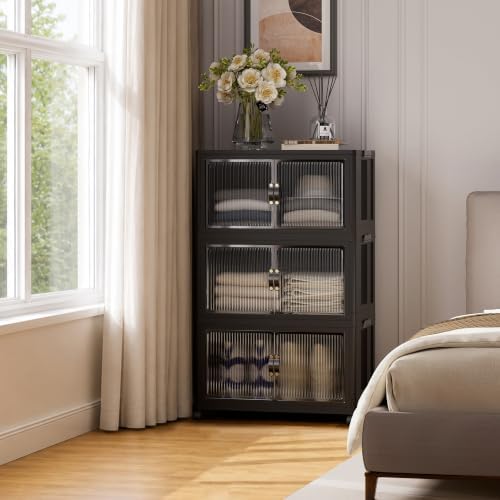 SAILUN 348Qt Stackable Storage Bins,Storage Cabinet with a Lid,3 Pack Black - Image 6