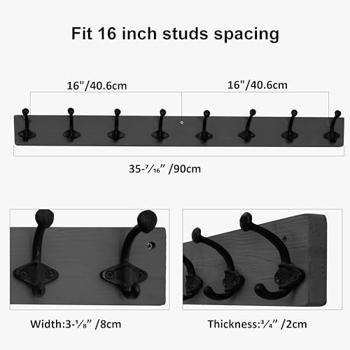WEBI Rustic Coat Rack Wall Mount,35.43" Long 8 Cast Iron Coat Hooks Wall Mounted,Heavy Duty Wall Coat Hanger Hooks for Hanging Coats,Clothes,Jacket,Gray,2 Packs - Image 5
