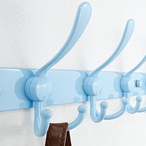 Dseap Coat Rack Wall Mount - 38” Long 10-Tri-Hooks Heavy Duty Coat Hanger Rail Wall Hooks for Hanging Coats Hats Clothing Clothes Purse Mudroom Entryway, Blue - Image 2