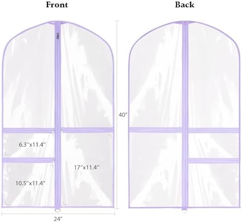 40 Inch Clear Garment Bags for Dance Costumes, 6 Pack, Purple - Image 2