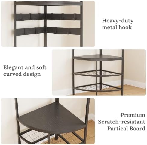 GiftGo Corner Hall Tree with Shoe Bench Entryway Coat Rack with 10 Metal Movable Hooks Freestanding Clothes Rack Shoes Shelf Organizer for Home Office Bedroom (Black) - Image 5