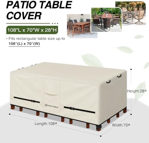 Porch Shield Waterproof Rectangular Patio Table Cover 108 x 70 inch, Beige - Image 2