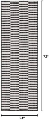 Unique Loom Outdoor Striped Collection Area Rug - Striped (2' x 6' 1" Runner, Charcoal/Ivory) - Image 2