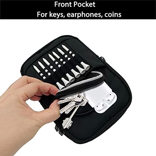 Golf Bag Pouch for Balls and Accessories | 3 Zipper Pockets | Detachable Clip | Store Up to 15 Balls | Front Tee Holder and 10 Bamboo Tees 3 1/4 in - Image 4