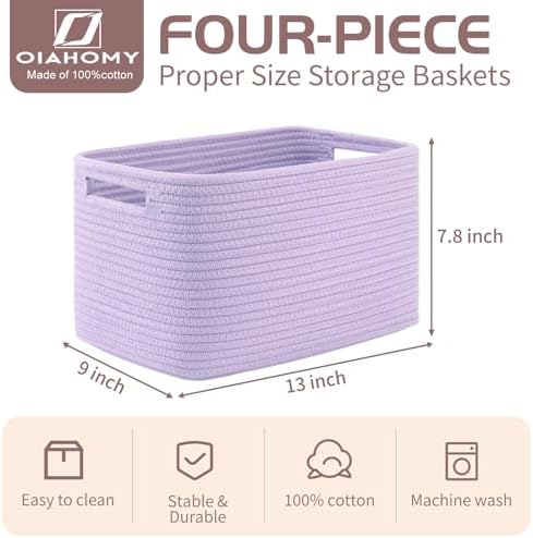 OIAHOMY 4 Pack Storage Baskets for Organizing 15L Cube Storage Bins Purple - Image 2