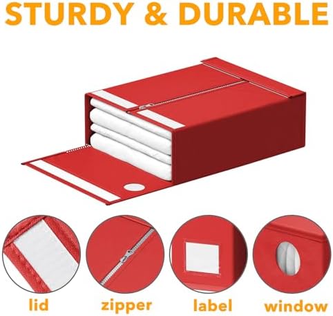 SpaceAid 8 Pack Bed Sheet Organizers and Storage, Foldable Sheet Organizer for Linen Closet, Sheets Set Folder Keeper with Window XL (Queen & King Size) Bedding Container (Red, 8 Pack) - Image 6