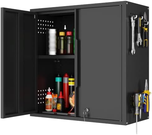 Garage Wall Cabinet with 2 Doors, Metal Wall Cabinet with Lock by Yoonkool