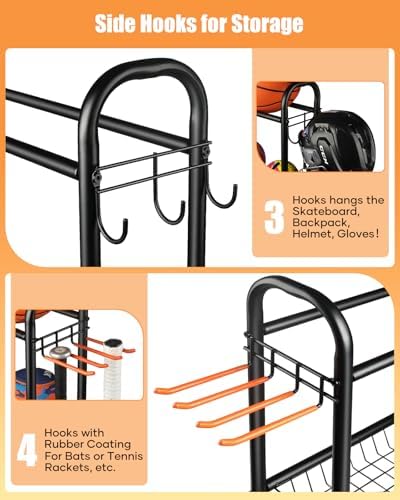 EXTCCT Basketball Rack with Wheels, 3 Tier Garage Ball Storage Organizer - Image 4