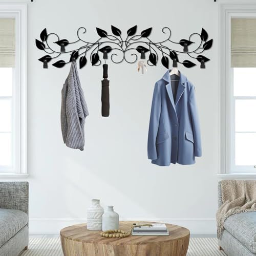 Leaf Vine Coat Rack, Tree Branch Wall Mount, Rustic Botanical Wall Decor, Nature Coat Hanger for, Hats, Bags, Keys, Farmhouse Home Decor for Entryway, Mudroom, Hallway (Silver, 53" L x 13" W) - Image 2