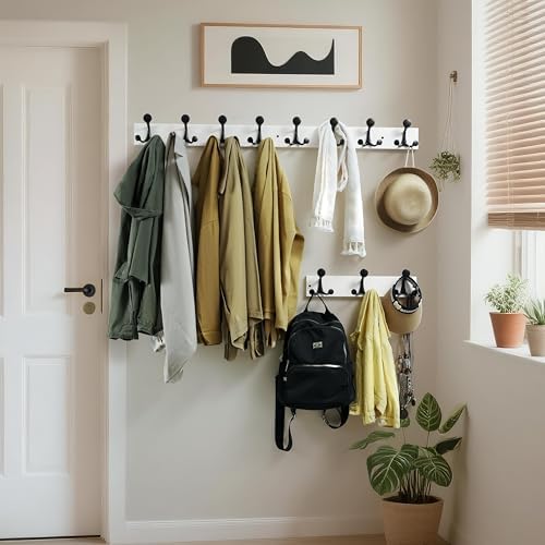 WEBI Coat Rack Wall Mount,36" Solid Wood Coat Hooks Wall Mounted Coat Hanger,16" Hole to Hole,Heavy Duty Hook Rack Rail,6 Triple Hooks for Hanging Coats,Jacket,Clothes,Hat,Backpack,White,2 Packs - Image 4