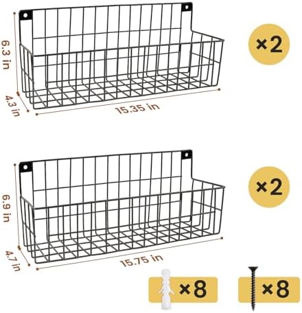 FamilyKit 4 Set Extra Large Hanging Wall Wire Baskets, Black - Image 2