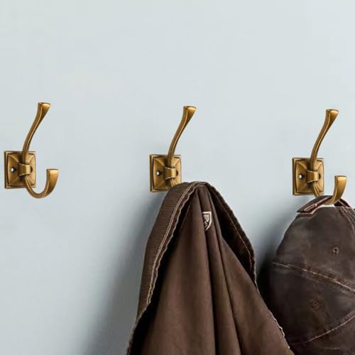 10 Pack Decorative Heavy Duty Towel Hooks for Hanging Robe Double Vintage Antique Brass Coat Hooks Wall Mounted with Screws for Key, Towel, Bags, Cup, Hat - Image 4