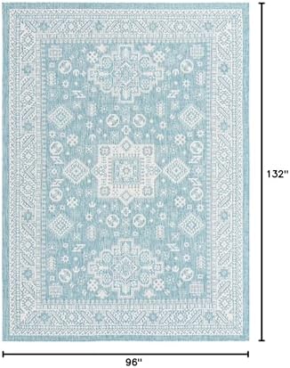 Rugs.com Outdoor Aztec Collection Rug – 8' x 11' Aqua Flatweave Rug Perfect for Living Rooms, Large Dining Rooms, Open Floorplans - Image 2